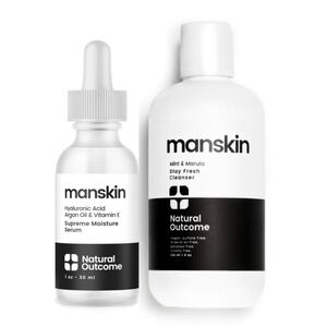 Bundle 2pc Men MANSKIN Natural Outcome Serum + Cleanser Vegan Mint Moisture